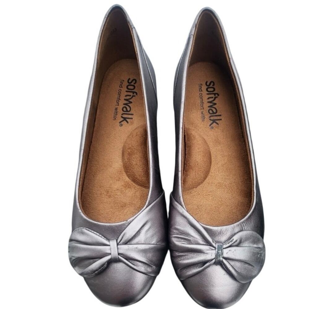 SoftWalk Metallic Ballet Flats 9.5 Womens Bow Comfort Cushioned Slip On Shoes